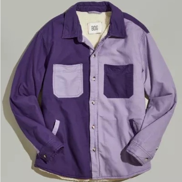 BDG Other - Mens Blocked Sherpa Cotton Faux Sherpa Lined Button Shirt Jacket Size Small